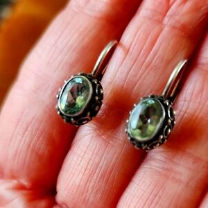 Elegant Silver Smoky Blue Gemstone‎ Earrings